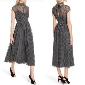 KATE SPADE Chiffon Dress, Houndstooth Print Mock-Neck Midi Dress
